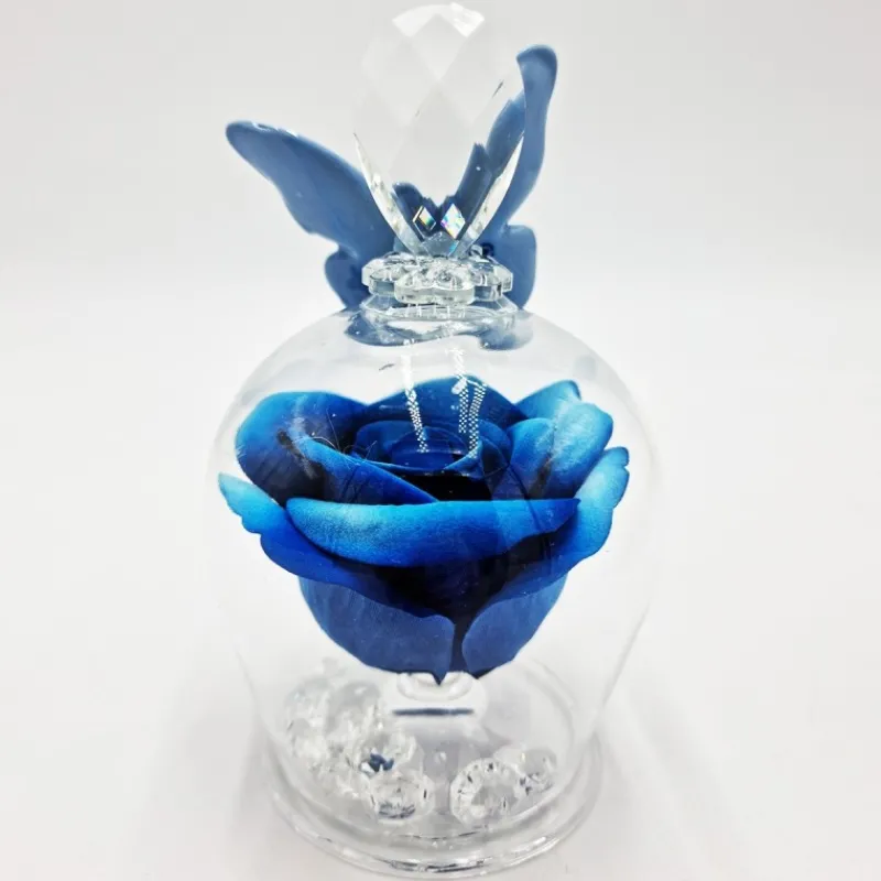 campana_in_cristallo_con__1-2.webp No brand Comunione>Campana in Cristallo con Rosa Blu e Farfalla Celeste - Bomboniera Elegante