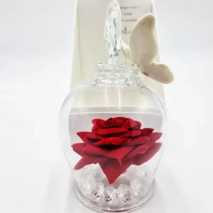 No brand Comunione>Campana in Cristallo con Rosa Rossa e Farfalla Bianca - Bomboniere Eleganti
