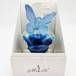 No brand Comunione>Campana in Cristallo con Rosa Blu e Farfalla Celeste - Bomboniera Elegante