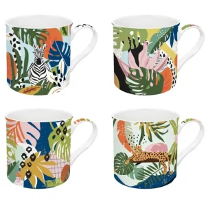 EasyLife Tazze>Set 4 Mug Tropical Vibes in Porcellana - Idea Regalo Unica